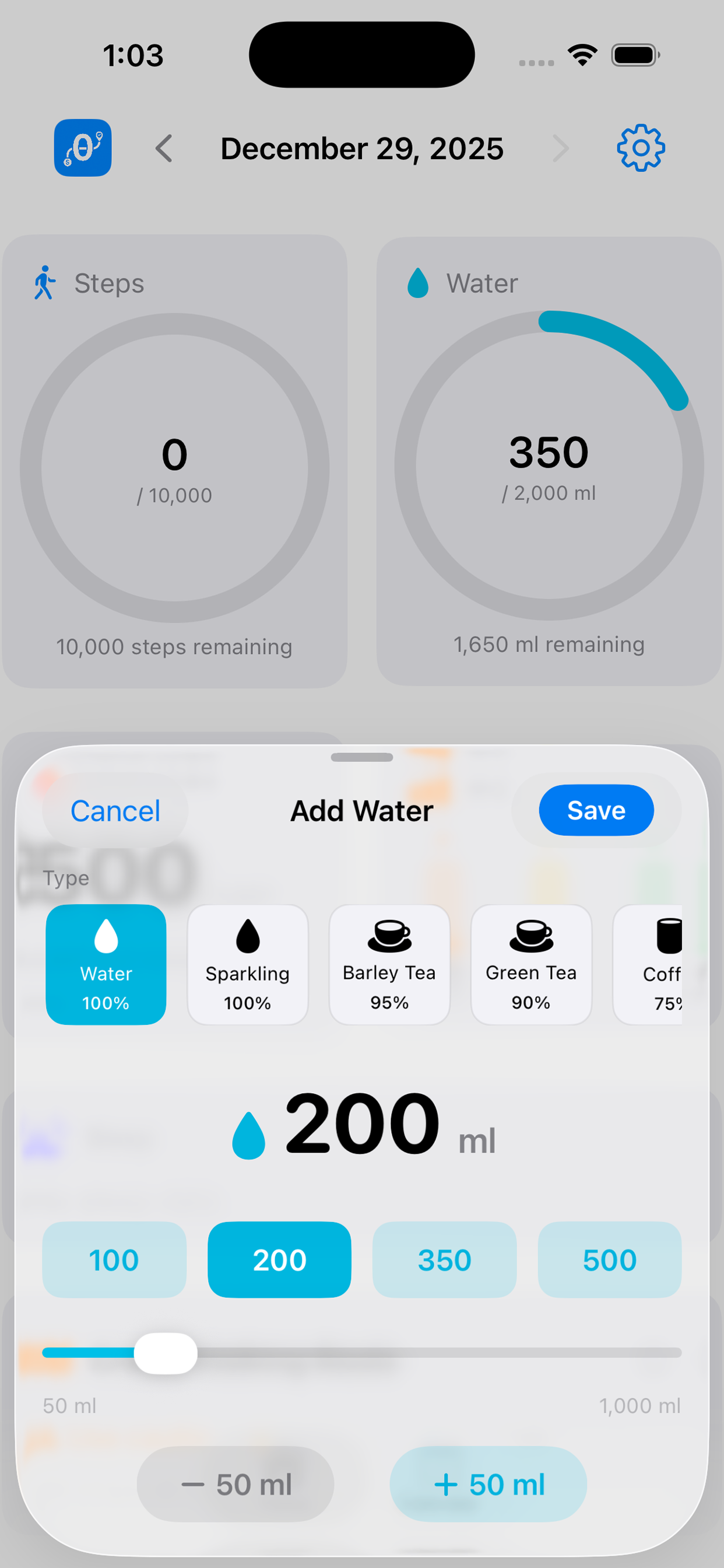 REMAIN0 Add Water Modal