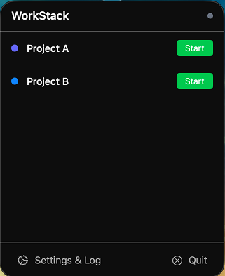WorkStack Menu Bar Screen