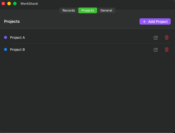 WorkStack Project List
